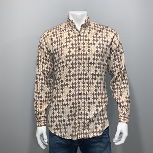 Perry Ellis Button Down Long Sleeve Shirt, Tan, Brown and Cream color